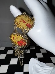 Vintage John Wind Maximal Art Christmas Panel Bracelet 14kt Gold Plated