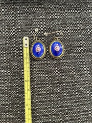 Vintage Enamel Guilloche Blue Pink Rose Earrings Pierced