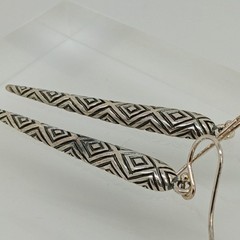 Vintage 90s Sterling Silver 925 Geometric Tribal Tattoo Dangle Earrings Thailand