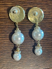Signed Nolan Miller Triple Heart Pendant And Unsigned Dangle Faux Pearl Earrings