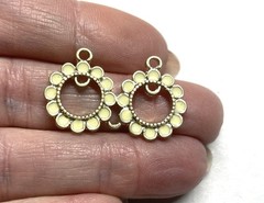23x Vtg. Enamel Charm -Small Double Round Hoop charm shape-Ivory enamel-5 rings