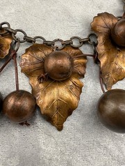 Vintage Copper Tone Leaf Necklace Bib Cherries Fall Autumn 19”