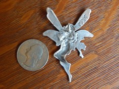Art Nouveau Fairy Nymph Girl Winged Sterling Silver Pendant Very Good Detail