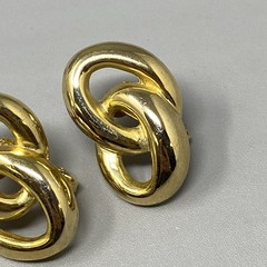 Gold Tone Clip On Earrings Double Link Dangle Drop Knotted Screw Back 1.25″