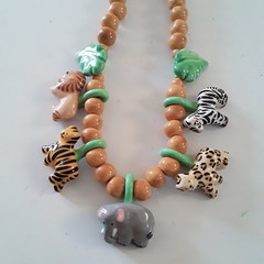 Vintage Flying Colors Safari Animal Ceramic Necklace Jungle Statement 24″