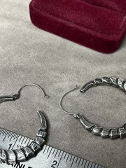 Estate Antique Elegant Sterling Silver Ornate Pierced Hoop Earrings