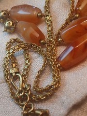 Gemstone Art Festoon Brass Booklink Chain Carnelian Bead Dangle Collar Necklace