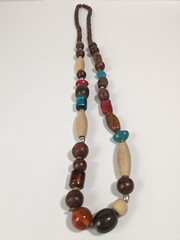 Vintage Wood, Glass, Metal & Acrylic Beaded Infinity Multi Colored Necklace. 34″