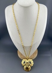Vintage MCM Necklace Brushed Gold Tone Pendant 24”