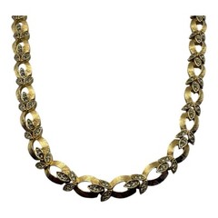 Vintage Gold-Tone Leaf Link Necklace with Rhinestones – Signed “4044”