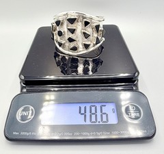 Impressive Modernist Sterling Cuff Bracelet w Onyx Stones 48.6g Brutalist Estate