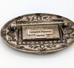 Vintage Catherine Popesco Enamel Brooch Yellow Oval Pin FRANCE Art Deco