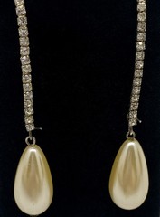 Vintage Rhinestone & Faux Pearl Teardrop Dangle Earrings