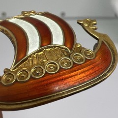Vintage Signed Norway 925 Enamel Sterling Viking Boat 1.3” Brooch Pin