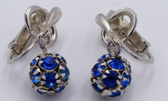 Vintage Trifari Silver-Tone Blue Rhinestone Crystal Clip On Lever Back Earrings
