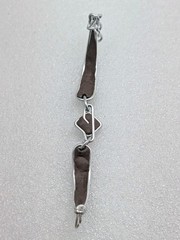 Dainty Vintage 50s Handmade Tin Art Green Stone And Leather Bracelet 6″