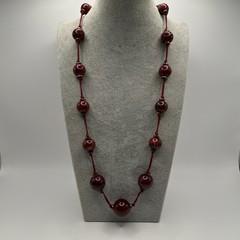 Vintage Les Bernard Graduating Marbled Acrylic Beaded Necklace Brass Spacers 28”