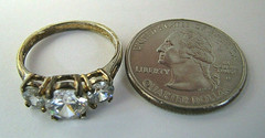 GOLD PLATED STERLING SILVER RING THREE CZ CUBIC ZIRCONIA 3 IDEAL ROUND CUT Sz 8