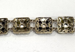 Monet Filigree Panel Bracelet 7″ Multi Color Stones Fold Over Clasp Vintage
