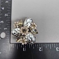 4 Vintage Aurora Borealis Rhinestone Crystal & Floral Brooches Gold/Silver Tone