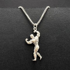 Vintage Sterling Silver 925 Bodybuilder Pendant Gym Fitness Jewelry Signed 4.3g