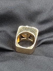 Vintage Sterling Silver 925 Gold on Huge Black Enamel CZ Statement Ring 9.5