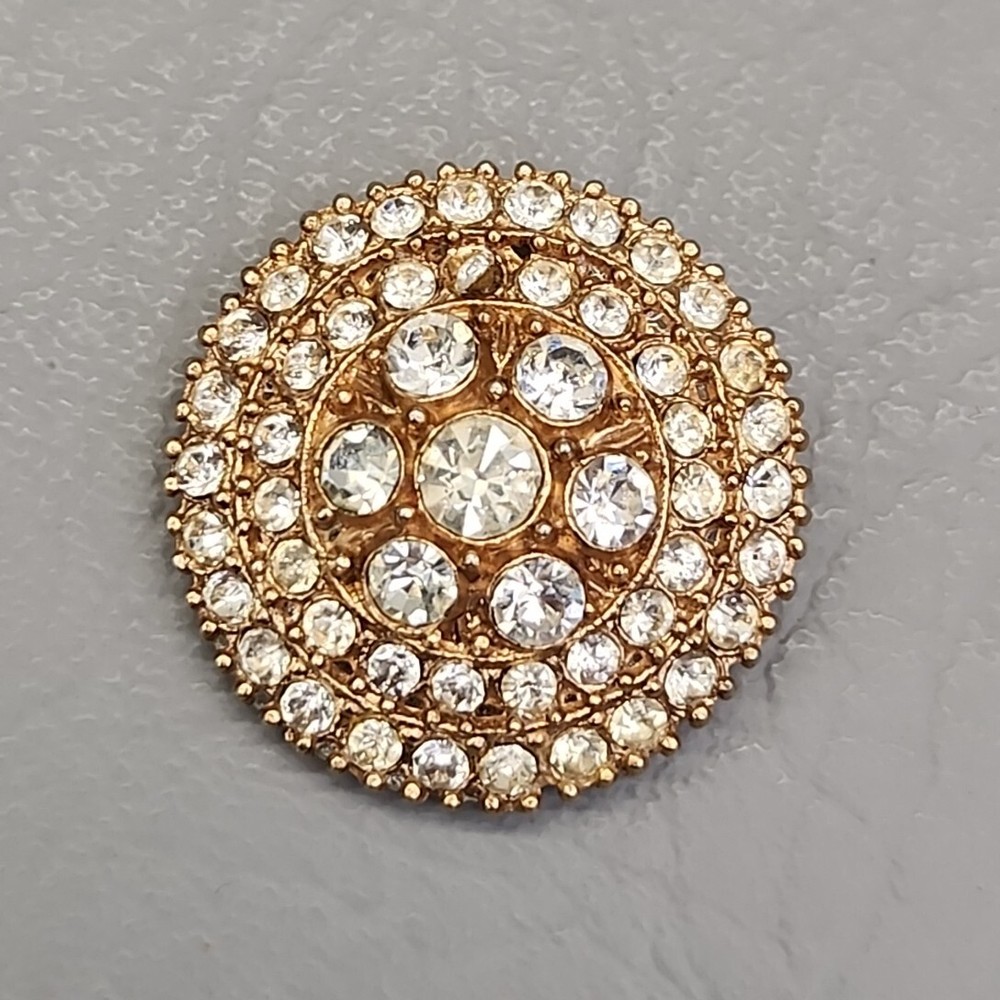 Vintage Rhinestone Brooch Round Domed 1 3/8″