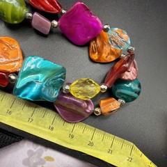 Bright Acrylic Art Glass Bead Layered Necklace Set Matching Dangle Earrings VTG