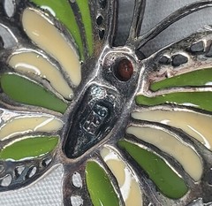 Vintage Sterling Silver Butterfly Brooch Green Yellow Enamel Wings Figural Pin