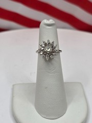 Antique 14K white gold diamond art deco flower ring