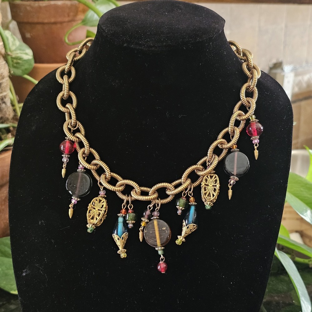 Charm Necklace Chunky Chain Glass Bauble Bead 19″