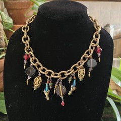 Charm Necklace Chunky Chain Glass Bauble Bead 19″