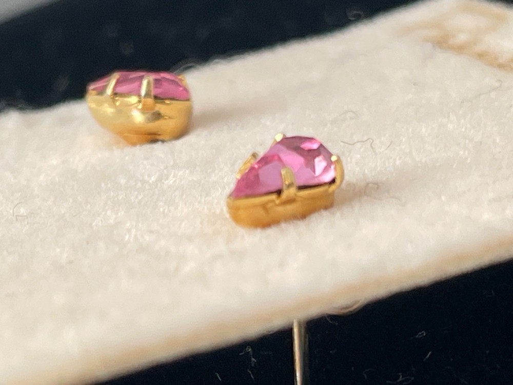 Vintage Pear Shape .25” dainty pink Sapphire Solitaire Stud Earring 14K gold