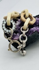 Lanvin Paris Statement Link Bracelet Signed Crystal Wood Resin Designer