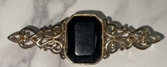 Vintage Gold Tone Black cabochon Brooch Pin Jewelry JMS-59
