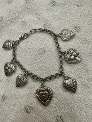 Vintage 90s Silver Heart Charm Bracelet Double Sided Reversible Chunky