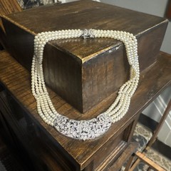 18K White Gold Diamond Filigree Pearl Necklace 15–16” 40g 750 Marked