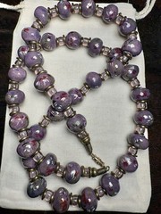 Vintage 1970s-1990s Boho Chunky Purple Marbled Glass Bead Necklace 26” Estate