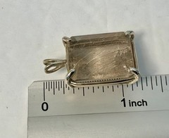 Gold Rutilated Quartz Penant Faceted Emerald Cut Four Prong Setting