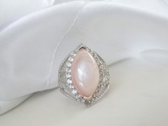 Large Sterling Silver 925 Pink MOP White Topaz Statement Ring Size 7