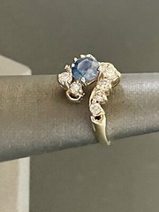 14KY 1.06CT Blue Sapphire 0.60CTW Diamond Ring Size 4.5 (Q112)