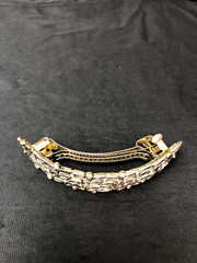 Hair Clip Silvertone White and Amber Rhinestones Vintage 3.75 Inches x .875 Inch