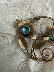 Antique 1920s Large Gold Washed Art Nouveau Art Deco Brooch Ice Blue