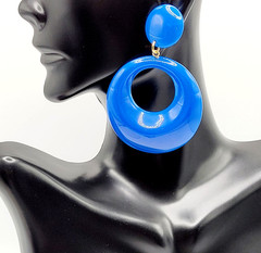 Vintage Blue Hoops Wide Bottom Retro Design Hoop Acrylic Pierced Style Earrings