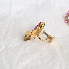 Vintage Mid-Century Pink and White Rhinestone Pendant / Brooch and Earrings Set
