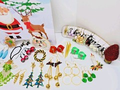 VTG Mixed JEWELRY LOT Everyday + Christmas Retro Earrings Brooches Pins Bracelet