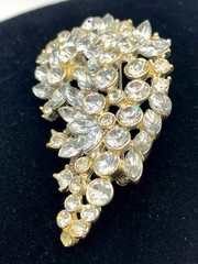 Vintage Rhinestone Brooch Leaf Nature Design RADIANT! Large 2 1/2 inches Long!