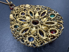 Art Deco Fruit Salad Color Czech Art Glass Filigree Pendant/Necklace