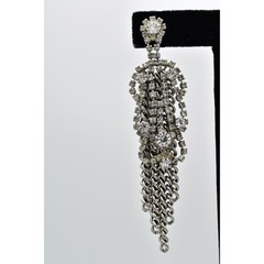 Vintage Crystal Fringe Earrings Silver Chain Drip Chunky Dangle Chandelier 9C