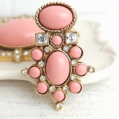 Vtg Elizabeth Taylor Avon Coral Brooch Clip Earrings Set Demi Parure Victorian